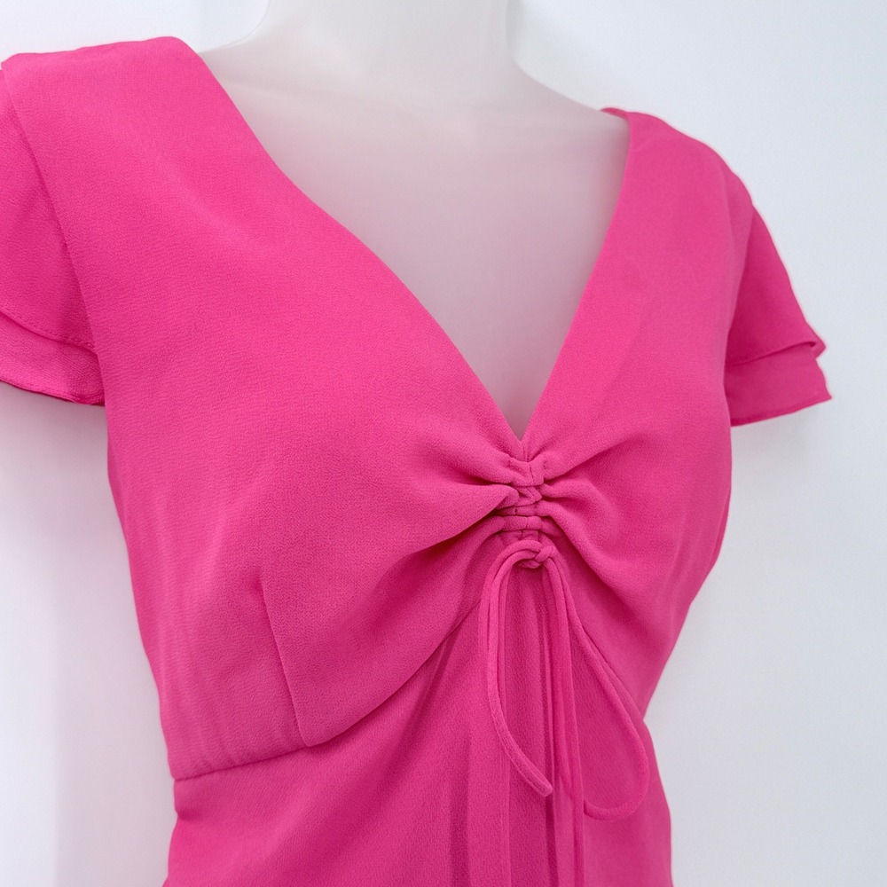 Vtg y2k Ruched Flutter Sleeve Babydoll Midi Dress Womens Sz 14 Pink feminine